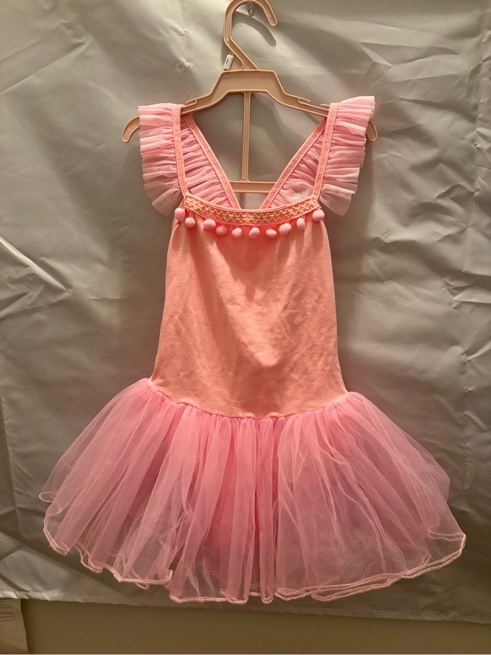 Pink Tutu Dance Costume with Pom Trim